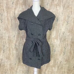 Fenn Wright Manson Sz Medium Wool Blend Cardigan Gray Belted Button Up EUC